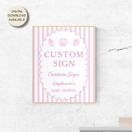 Póster Letrero personalizado para baby shower de conchas 