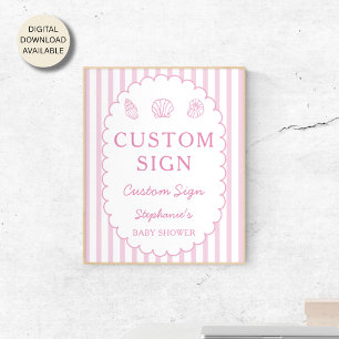 Póster Letrero personalizado para baby shower de conchas 