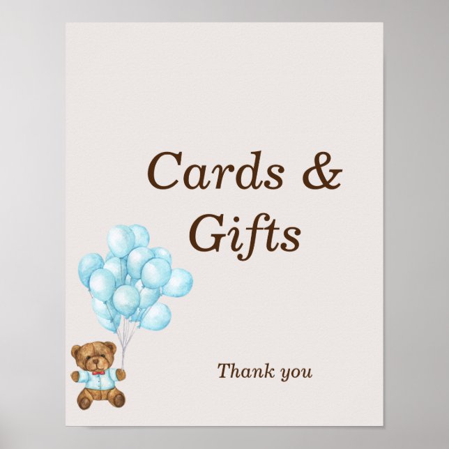 Póster Letrero personalizado para baby shower de osito az (Frente)