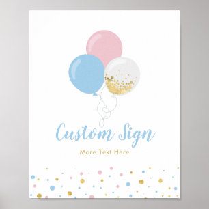 Póster Letrero personalizado para baby shower rosa, azul 