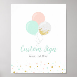 Póster Letrero personalizado para baby shower rosa, menta
