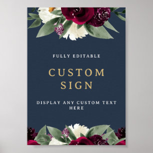 Póster Letrero personalizado ROSA Floral Burgundy Rico Az
