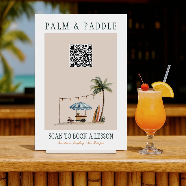 Póster Letrero QR de Lección de Surf con Acuarela (Subido por el creador)