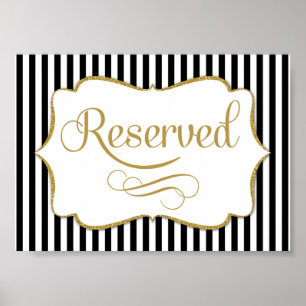 Póster Letrero Reservado Negro con Franja Dorada