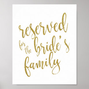 Póster Letrero Reservado Para La Familia De La Novia Con 