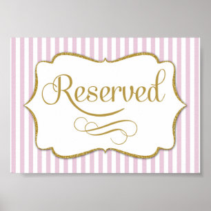 Póster Letrero Reservado Rosa Dorado con Raya