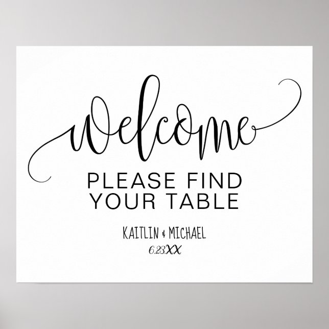 Póster Letrero rústico de boda para encontrar tu mesa (Ne (Frente)