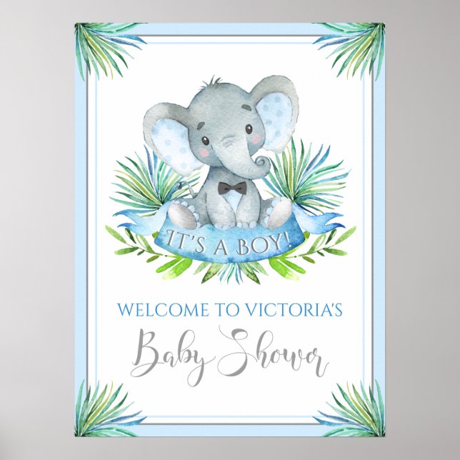 Póster Letreros de bienvenida para baby shower de elefant (Frente)