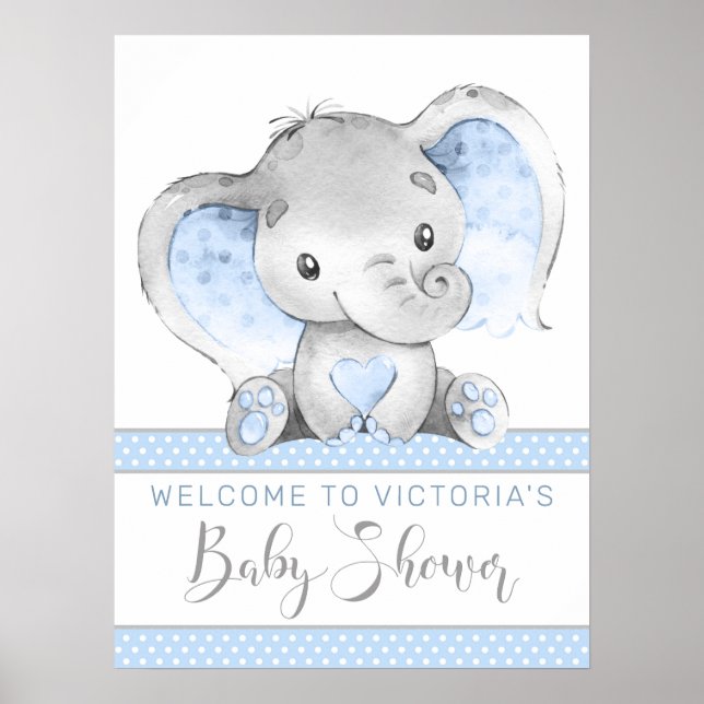 Póster Letreros de bienvenida para baby shower de elefant (Frente)