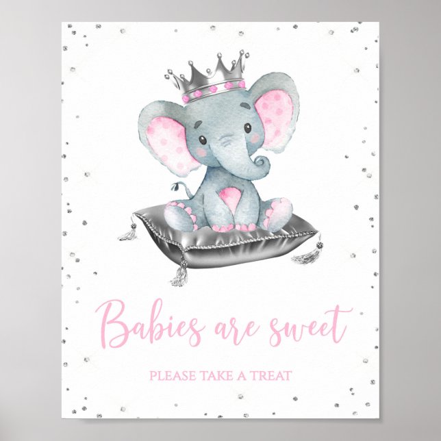 Póster Letreros de Favor de Baby Shower de Elefante Niña (Frente)