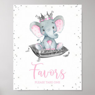 Póster Letreros de Favor de Baby Shower de Elefante Niña