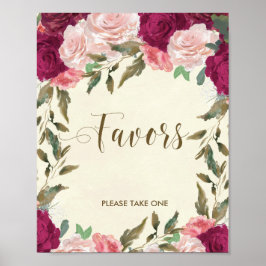 Póster Letreros de favores boda ducha nupcial floral