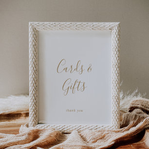 Póster Letreros de tarjetas y regalos de oro minimalistas