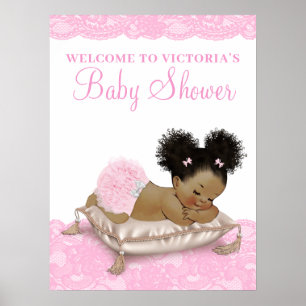 Póster Letreros para Baby Shower de Niña Afroamericana