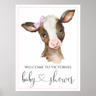 Póster Letreros para Baby Shower de Niña Granja Vaca