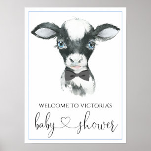 Póster Letreros para Baby Shower de Niño Granja Vaca