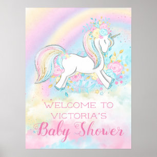 Póster Letreros para Baby Shower de Unicornio Arcoíris