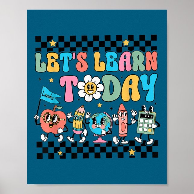 Póster Let's Learn Today Retro Back To School Teacher Mot (Frente)