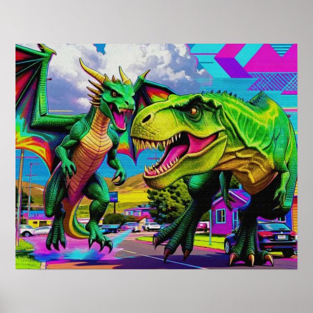 Póster Lets Play - Green Dragon and Dinosaur (Frente)