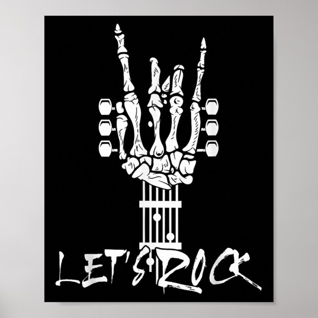 Póster Lets Rock On Halloween Rock And Roll Skeleton Hand (Frente)