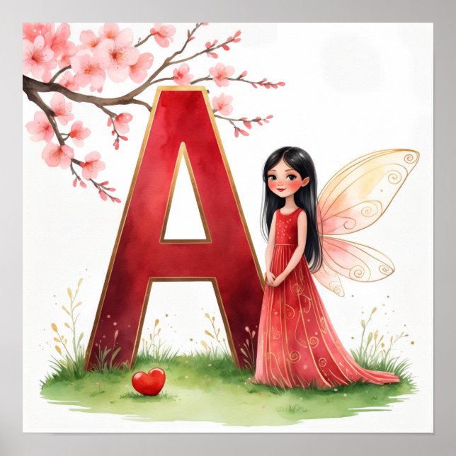 Póster Letter A Fairy Nursery Poster - Cherry Blossoms (Frente)