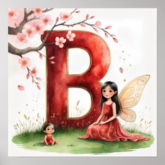 Póster Letter B Fairy Art Poster - Cherry Blossoms