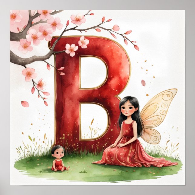 Póster Letter B Fairy Art Poster - Cherry Blossoms (Frente)