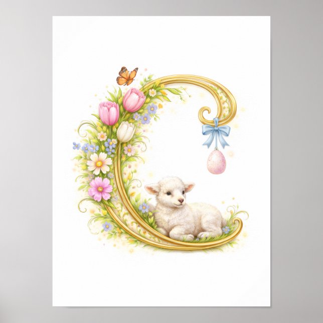 Póster Letter C Gold Spring Nature Monogram Lamb (Frente)