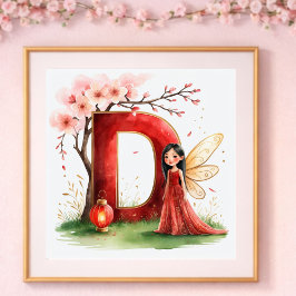 Póster  Letter D Chinese Lantern Fairy Poster Nursery Art
