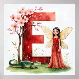 Póster Letter E Alligator Fairy Poster Wildlife Alphabet