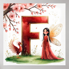 Póster Letter F Phoenix Bird Fairy Poster Mythical Art