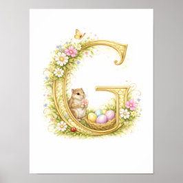 Póster Letter G Gold Spring Nature Monogram Chipmunk Kids