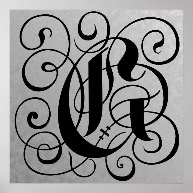 Póster Letter G, Gothic Monogram Black Poster (Frente)