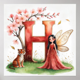 Póster Letter H Tiger Fairy Poster - Alphabet Art