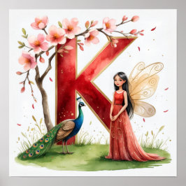 Póster Letter K Peacock Fairy Poster - Elegant Art