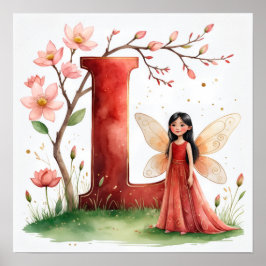 Póster Letter L Lotus Flower Fairy Art Poster - Botanical
