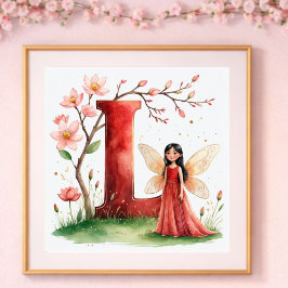 Póster Letter L Lotus Flower Fairy Art Poster - Botanical
