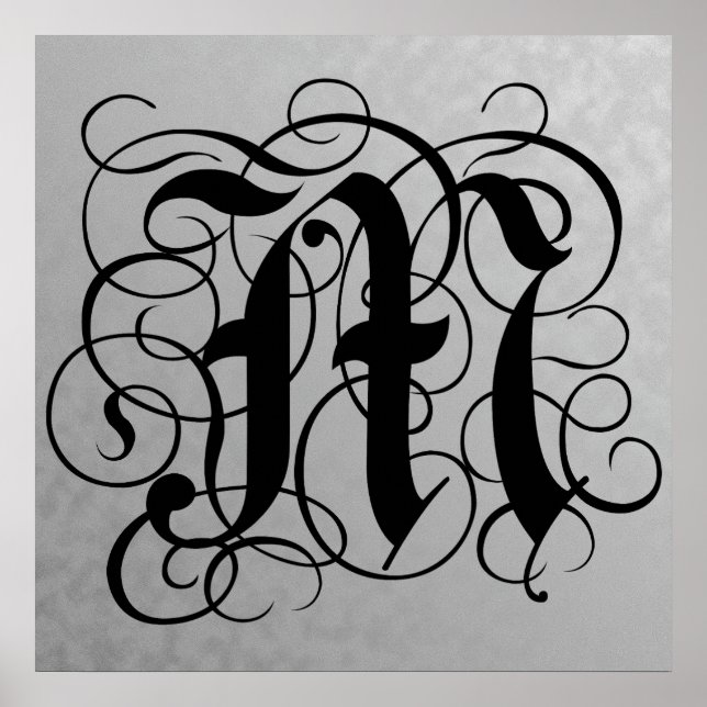 Póster Letter M, Gothic Monogram Black Poster (Frente)