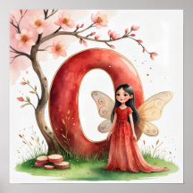 Letter O Cherry Blossom Fairy Art Poster Alphabet
