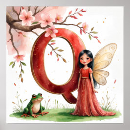 Póster Letter Q Frog Fairy Poster - Chinese Alphabet Art