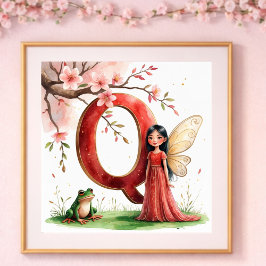 Póster Letter Q Frog Fairy Poster - Chinese Alphabet Art