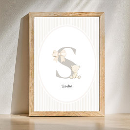 Póster Letter R Nursery Wall Art - Custom Baby Name Print