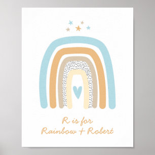 Póster Letter R Rainbow Monogram Name Blue Nursery Wall