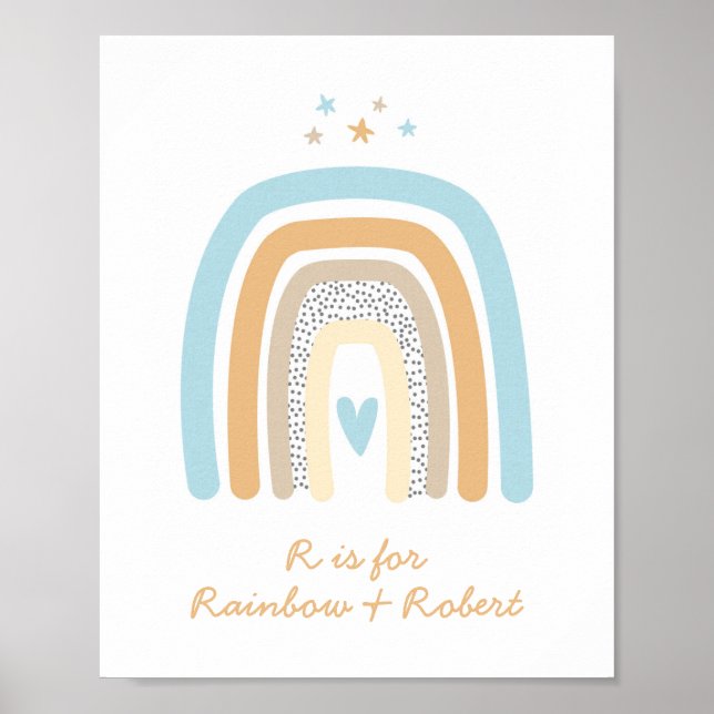 Póster Letter R Rainbow Monogram Name Blue Nursery Wall (Frente)