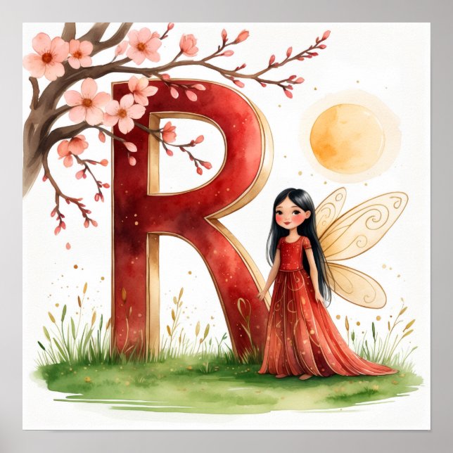 Póster Letter R Sunrise Fairy Poster Golden Sun Alphabet  (Frente)