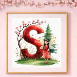 Póster Letter S Seasonal Fairy Poster Cherry Blossom Art