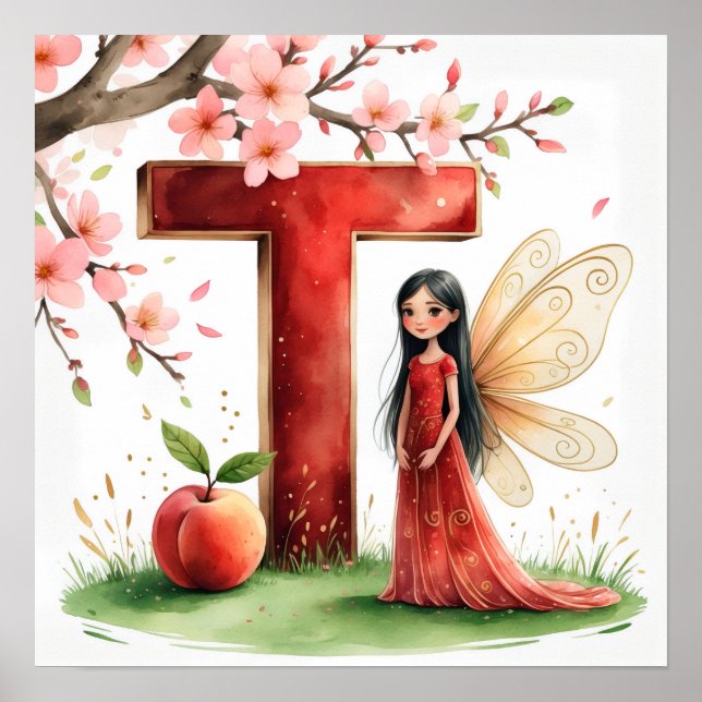 Póster Letter T Peach Fairy Poster Chinese Alphabet Art (Frente)