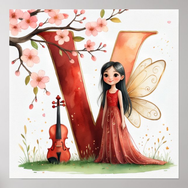 Póster Letter V Violin Fairy Poster -Alphabet Art (Frente)