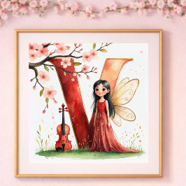 Póster Letter V Violin Fairy Poster -Alphabet Art