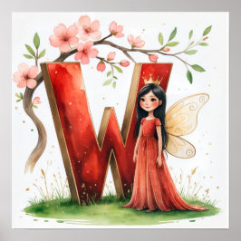 Póster Letter W Crown Princess Fairy Poster Alphabet Art